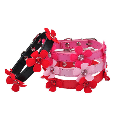 Dog Collar Bling Crystal With Flowers