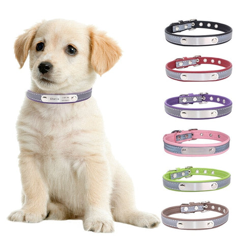 Reflective Leather Personalized Dog Collar