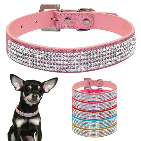 Bling Collar Rhinestone Leather Crystal Puppy Collar