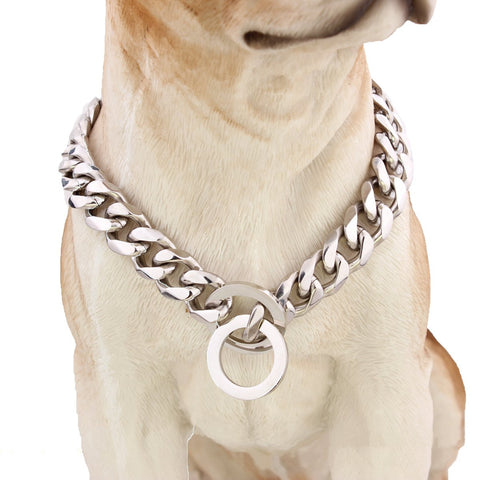 Strong Silver Titanium Steel Dog Collar